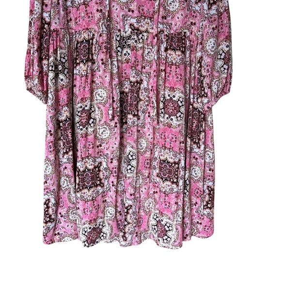 Torrid 00 Pink Paisley Print V Neck Babydoll Dress Plus Size Casual Boho - Picture 11 of 13